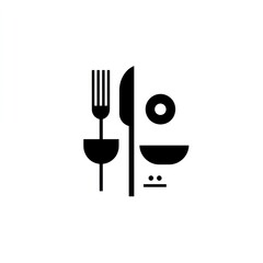 Fototapeta premium Simple cutlery and bowl icon, minimalist food design, website use