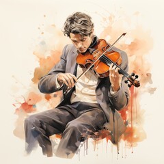Fototapeta premium Grand concert hall performance featuring a violinist in warm tones, capturing musical passion and elegance for artistic design use