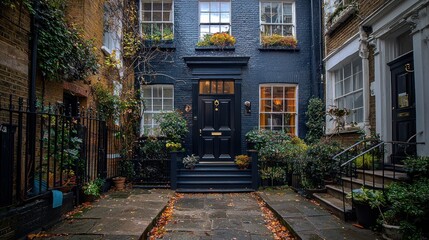 Fototapeta premium Charming English Row Houses Autumnal Charm