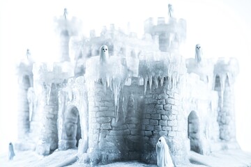 A majestic ice castle with intricate icing details, suitable for winter or holiday-themed projects