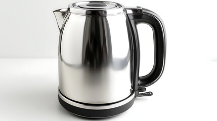 A silver tea kettle sits on a white countertop. generated using AI