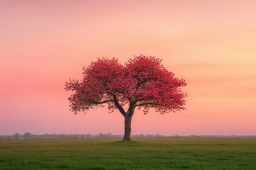 Fototapeta premium Blooming tree as a symbol of love in a picturesque landscape