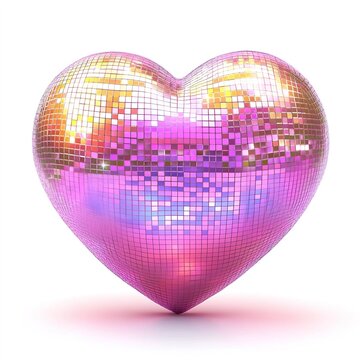 recommend clip art: romantic love theme clipart pink mirror disco heart shape isolated on white background