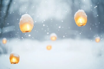 Fototapeta premium A cluster of colorful paper lanterns suspended in mid-air, creating a whimsical and festive atmosphere