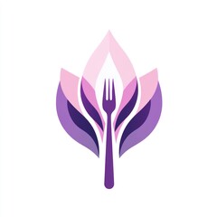 Fototapeta premium Fork surrounded by flower petal shapes on a white background, perfect for a logo