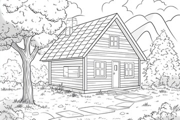 Basic house drawing with tree and clear lines, great for children