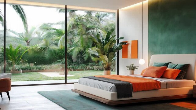 Levanto bedroom featuring smooth plaster walls transitioning from soft sand to emerald green, illuminated by ambient lighting integrated into