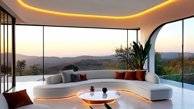 Levanto living room with mint sofa and glowing frosted table