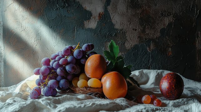 Rustic Still Life with Fruits and Warm Lighting