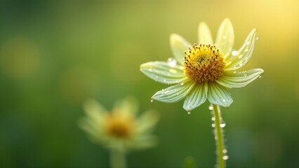 Obraz premium Macro photography of a daisy flower with dew drops at sunrise 