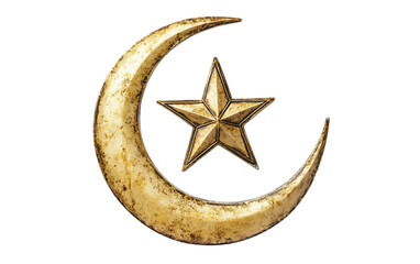 Eid al-Fitr Iconic Crescent Moon and Star Design Isolated on transparent background.