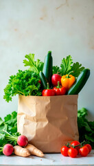 Fresh Vegetables in Crumpled Paper Bag - Still Life Photography on Neutral Background