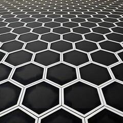 A repeating pattern of black hexagons with white outlines. The hexagons are evenly spaced and form a grid-like structure that fills the entire image. The design is simple and geometric, 