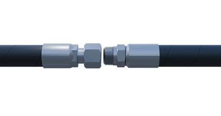 Hydraulic hose connection; Hydraulic system close up; Hydraulic machinery system: Hydraulic hose...