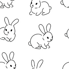 Seamless Pattern Rabbit. Hand Drawn Bunny, print design rabbit background. Vector Seamless. Print Design Textile for Kids Fashion.