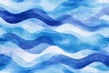 This image features an abstract design of flowing blue waves using watercolor techniques, creating a serene and calming atmosphere with layered textures and shades.