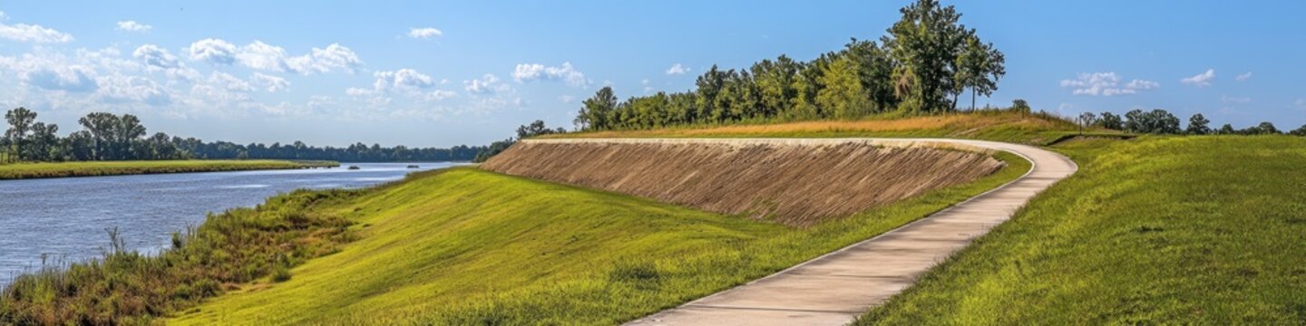 Paved Cycle Trail atop Earthen Levee Along Mississippi River in Louisiana: A Fusion of Design and Flood Control