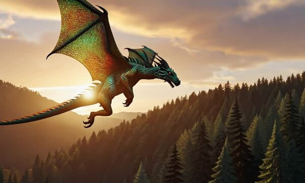 mythological animal background a giant dragon flying above the sky