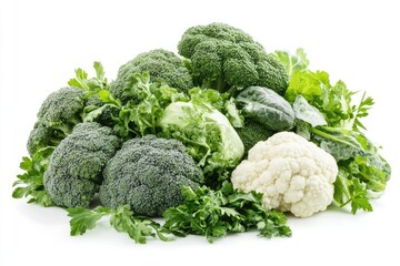 Vibrant Fresh Broccoli and Cauliflower Duo on Crisp White Background for Healthy Cooking