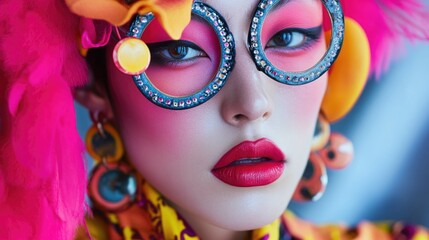 Naklejka premium Portrait of a woman with bold and vibrant makeup, great for beauty or fashion concepts