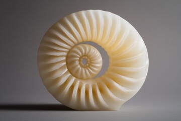 Obraz premium A meticulously crafted ammonite fossil replica, showcasing intricate spiral details and creamy texture.