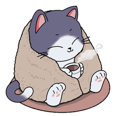 Cute cat drinking coffee illustration