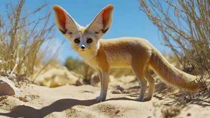 Fototapeta premium A Captivating Fennec Fox with Large Ears in a Picturesque Desert Environment