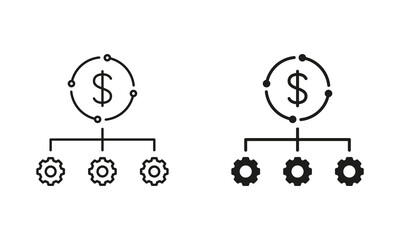 Business Optimization Sign. Effective Finance Investment Line and Silhouette Icon. Money Management Industry Pictogram. Editable Stroke. Isolated Vector Illustration