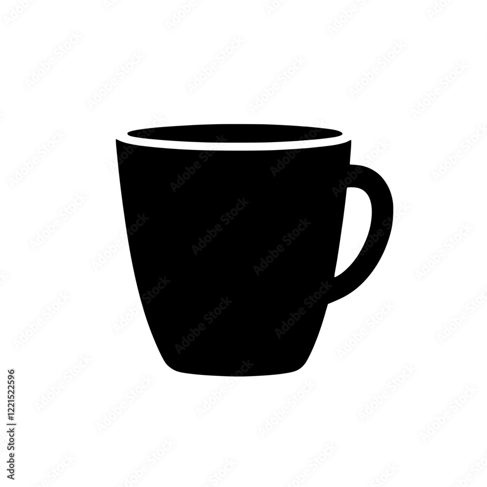 Wall mural Silhouette of a Mug: A minimalist black silhouette of a simple mug with a handle, ideal for use as an icon or logo. The clean design emphasizes simplicity and functionality.  