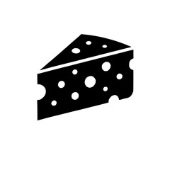 Cheese Icon: A simple and bold icon of a wedge of Swiss cheese, perfect for use in menus, websites, or app designs. The graphic represents a classic cheese type, with its characteristic holes.