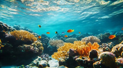 Fototapeta premium Coral reef painting colorful tropical underwater vibrant marine life sunlight beauty