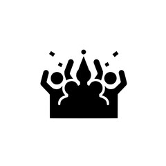 Triumphant Team Icon: A bold, minimalist icon depicting three figures celebrating beneath a crown-like symbol, symbolizing collective achievement and success.  