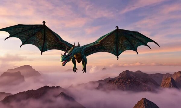 mythological animal background a giant dragon flying above the sky