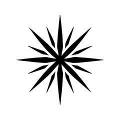 Geometric Starburst:  A minimalist, black and white illustration of a sharp, geometric starburst with radiating points, symbolizing direction, focus, and cosmic energy.  