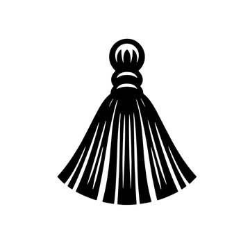 Black and White Tassel: An elegant and minimalist design featuring a detailed illustration of a black tassel against a clean white background.