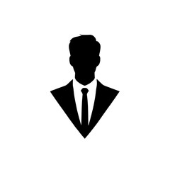 Silhouette of a Businessman: A simple, yet striking, black silhouette of a businessman in a suit and tie, ideal for use in presentations, websites, and more.