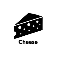 Cheese Wedge Icon: Simple and clean vector illustration of a single wedge of cheese, perfect for menus, packaging, or culinary websites.  The minimalist black silhouette features classic cheese holes.