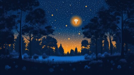 Naklejka premium Nocturnal Forest: Wifi in the Wilderness