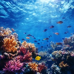 Naklejka premium Vibrant coral reef painting tropical marine ecosystem underwater colorful biodiversity paradise