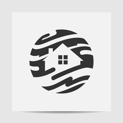 minimalist black and white logo of a house inside a circle, perfect for real estate, home, and community-themed brands. This versatile design can be used as a logo, icon, or graphic element.