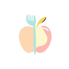 Cute apple with fork, healthy eating concept