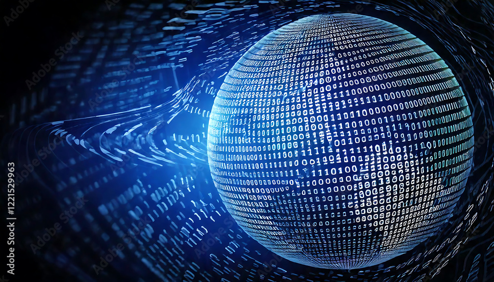Poster abstract digital globe formed from binary code. futuristic data visualization perfect for technology