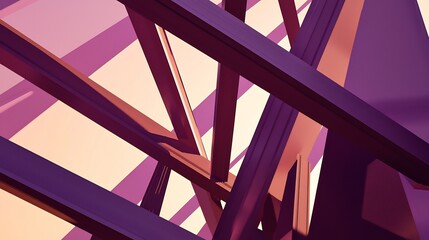 Abstract architectural framework in purple tones with geometric patterns and shadows