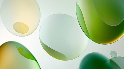 Abstract background with translucent green and yellow spheres, gradient light