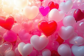Valentine balloons float in all sizes and colors, a touch of magic