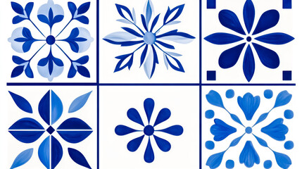 Traditional portuguese azulejos tiles creating seamless blue floral pattern