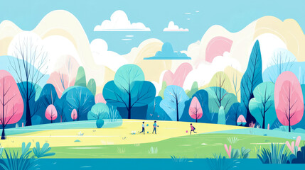 Playful Scene in a Spring Meadow: People Enjoying Recreation Outdoors