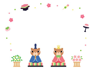 可愛いひなまつりのフレーム　クマのひな人形