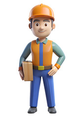 Man, wearing hard hat, holding package, smiling, concept of delivery, logistics, construction, shipping.