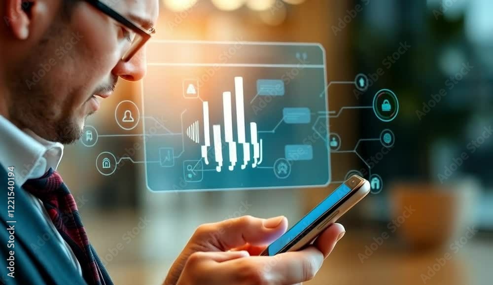 Aufkleber ai-powered voice search: businessman accessing information effortlessly via smartphone and ai chatbo